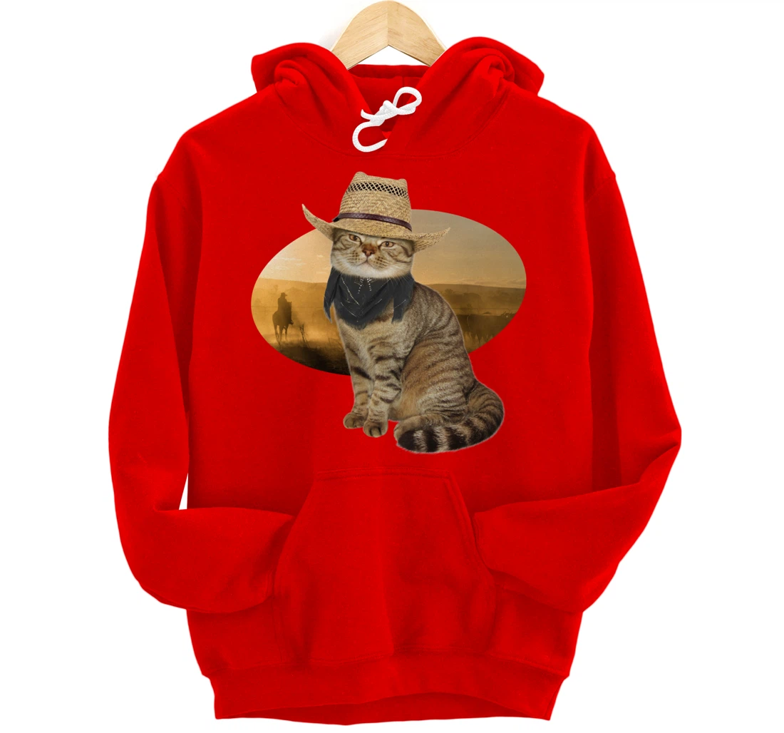 Western Mashup Funny Texas Cowboy Cat Pullover Hoodie