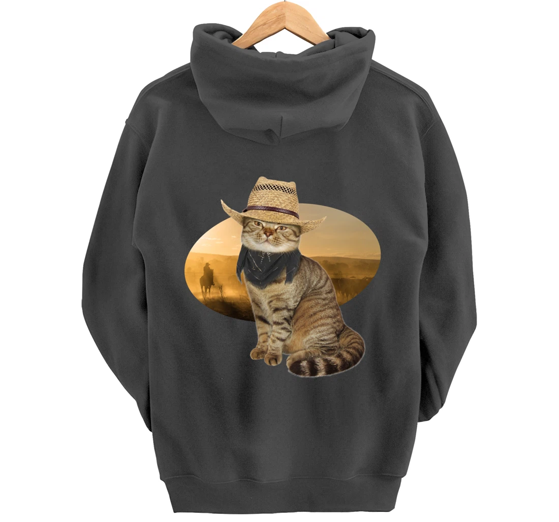 Western Mashup Funny Texas Cowboy Cat Pullover Hoodie