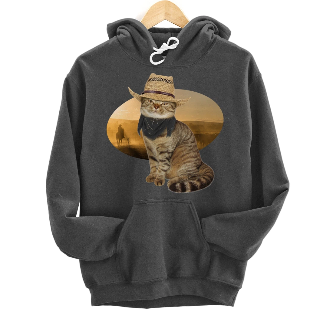 Western Mashup Funny Texas Cowboy Cat Pullover Hoodie