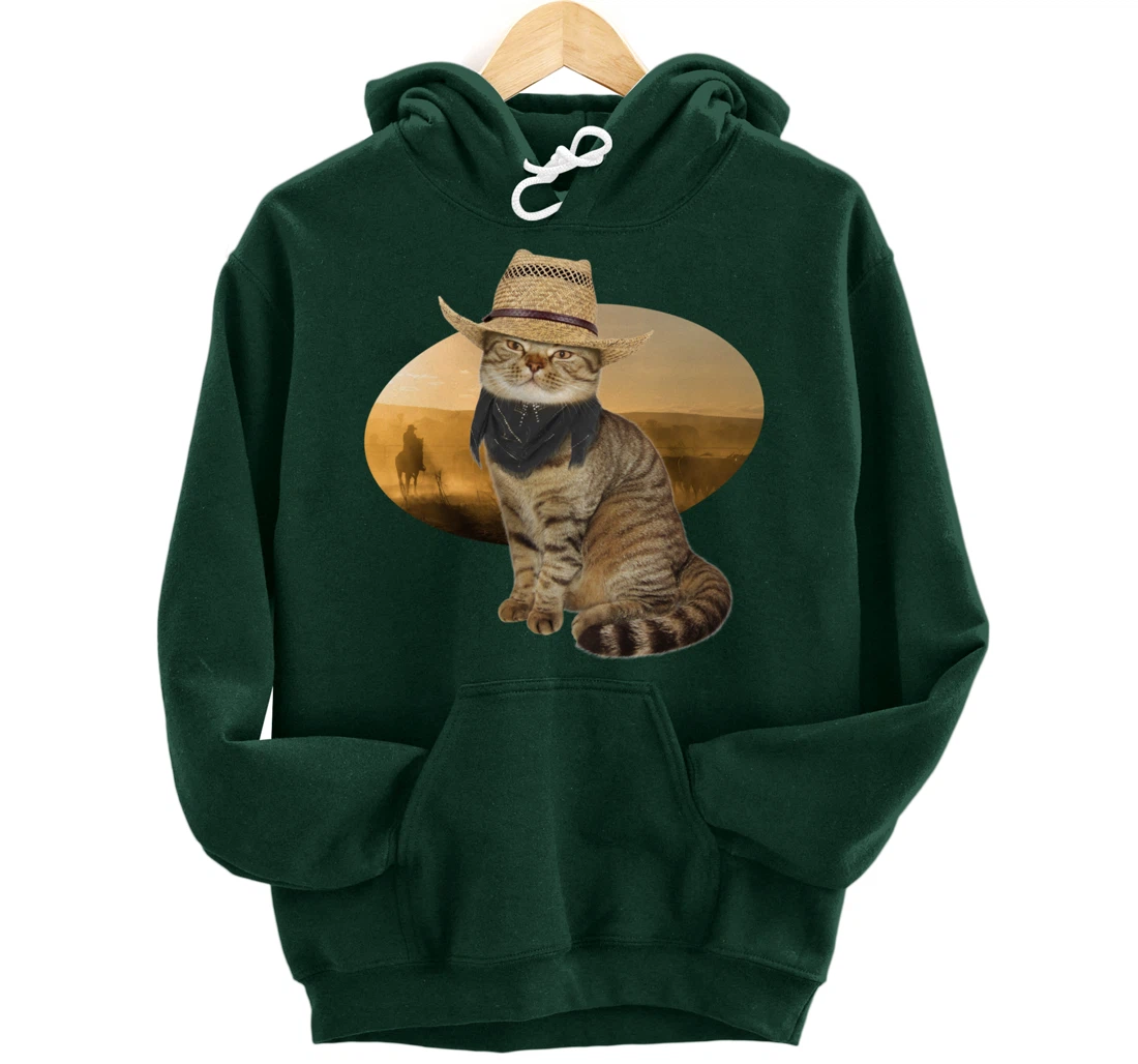 Western Mashup Funny Texas Cowboy Cat Pullover Hoodie