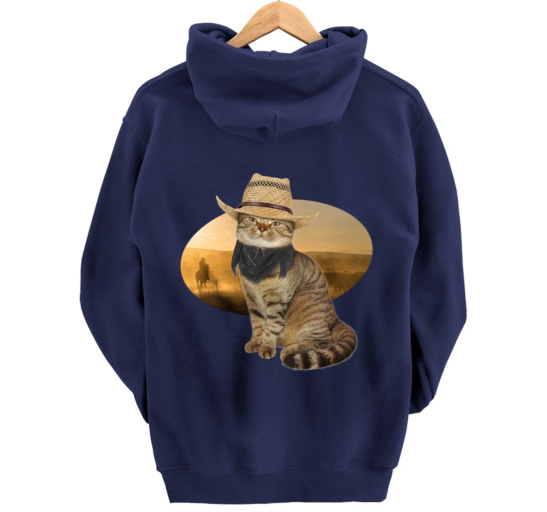 Western Mashup Funny Texas Cowboy Cat Pullover Hoodie