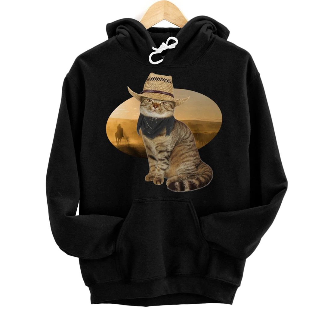 Western Mashup Funny Texas Cowboy Cat Pullover Hoodie