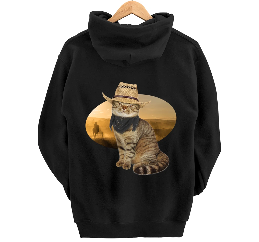 Western Mashup Funny Texas Cowboy Cat Pullover Hoodie