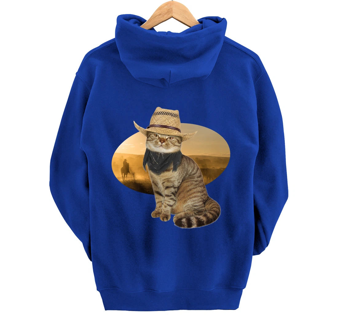 Western Mashup Funny Texas Cowboy Cat Pullover Hoodie