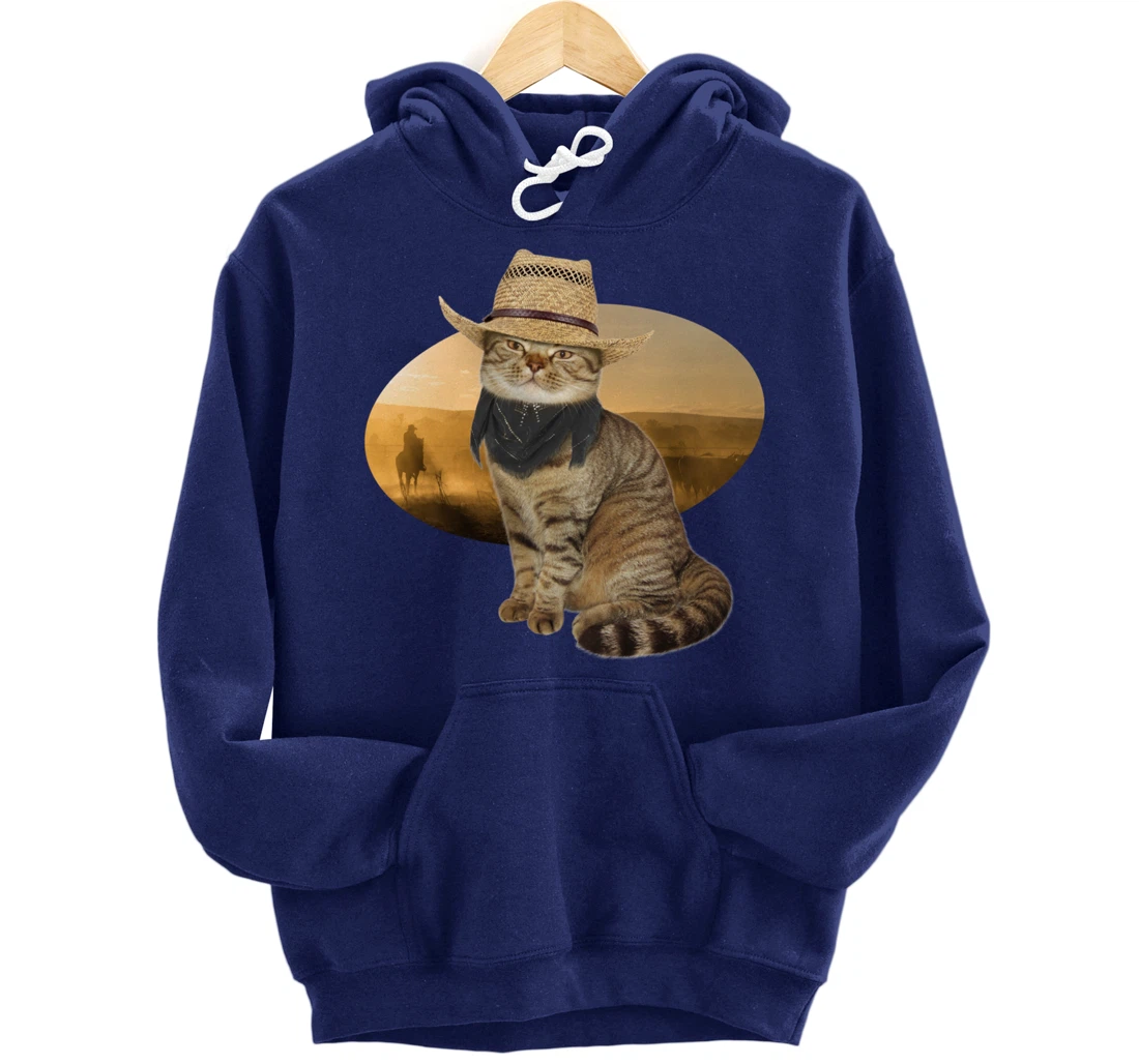 Western Mashup Funny Texas Cowboy Cat Pullover Hoodie