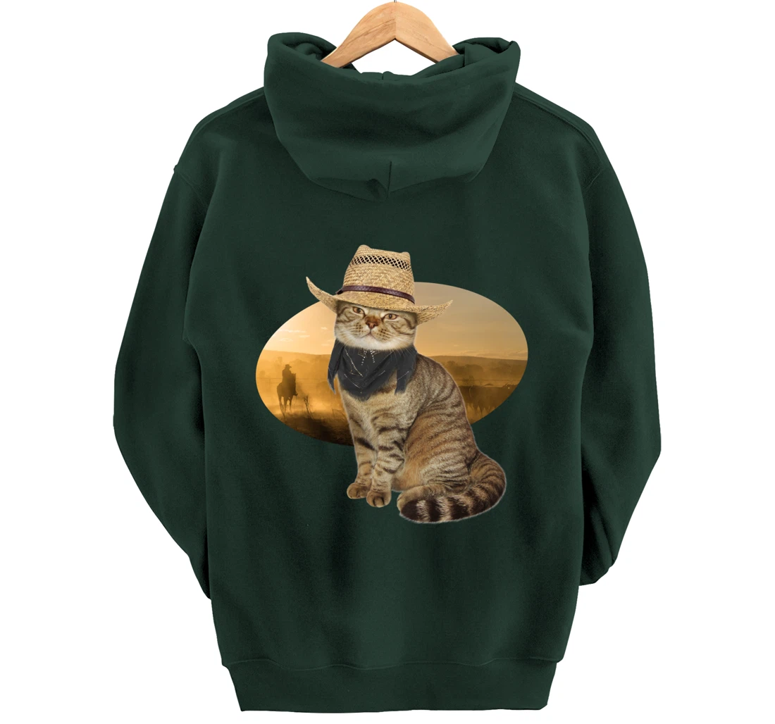 Western Mashup Funny Texas Cowboy Cat Pullover Hoodie