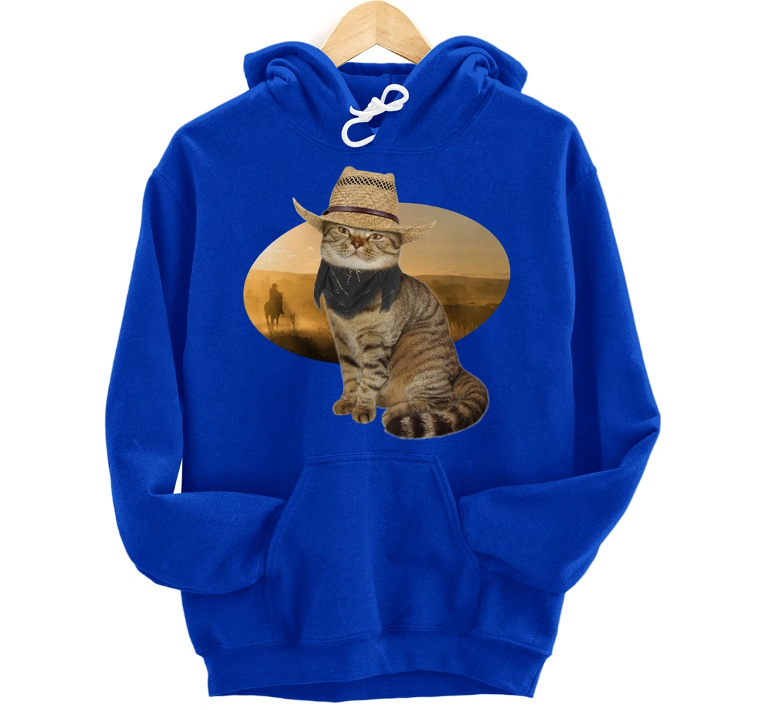 Western Mashup Funny Texas Cowboy Cat Pullover Hoodie