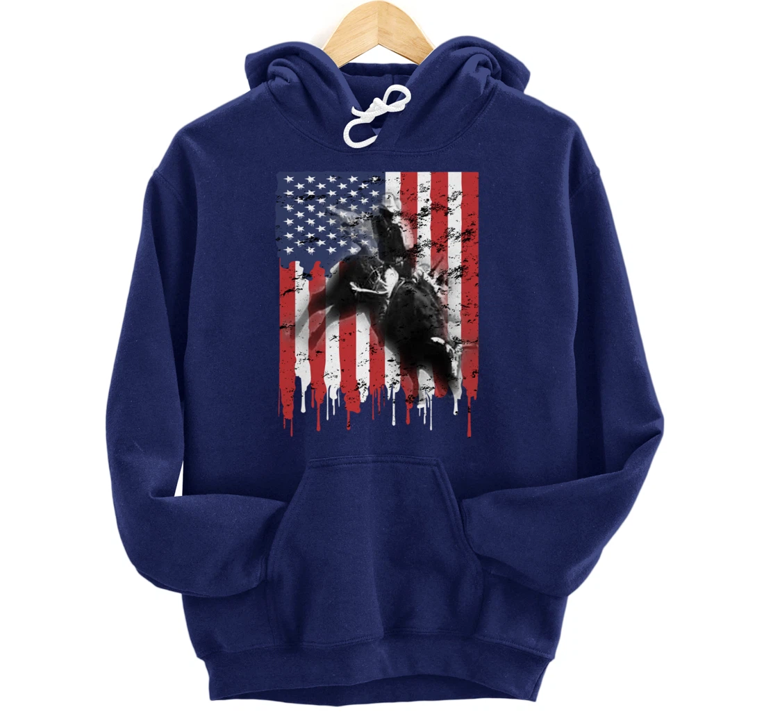Bull-Riding For Men Texas Ranch Rider Cowboy Patriotic Pullover Hoodie