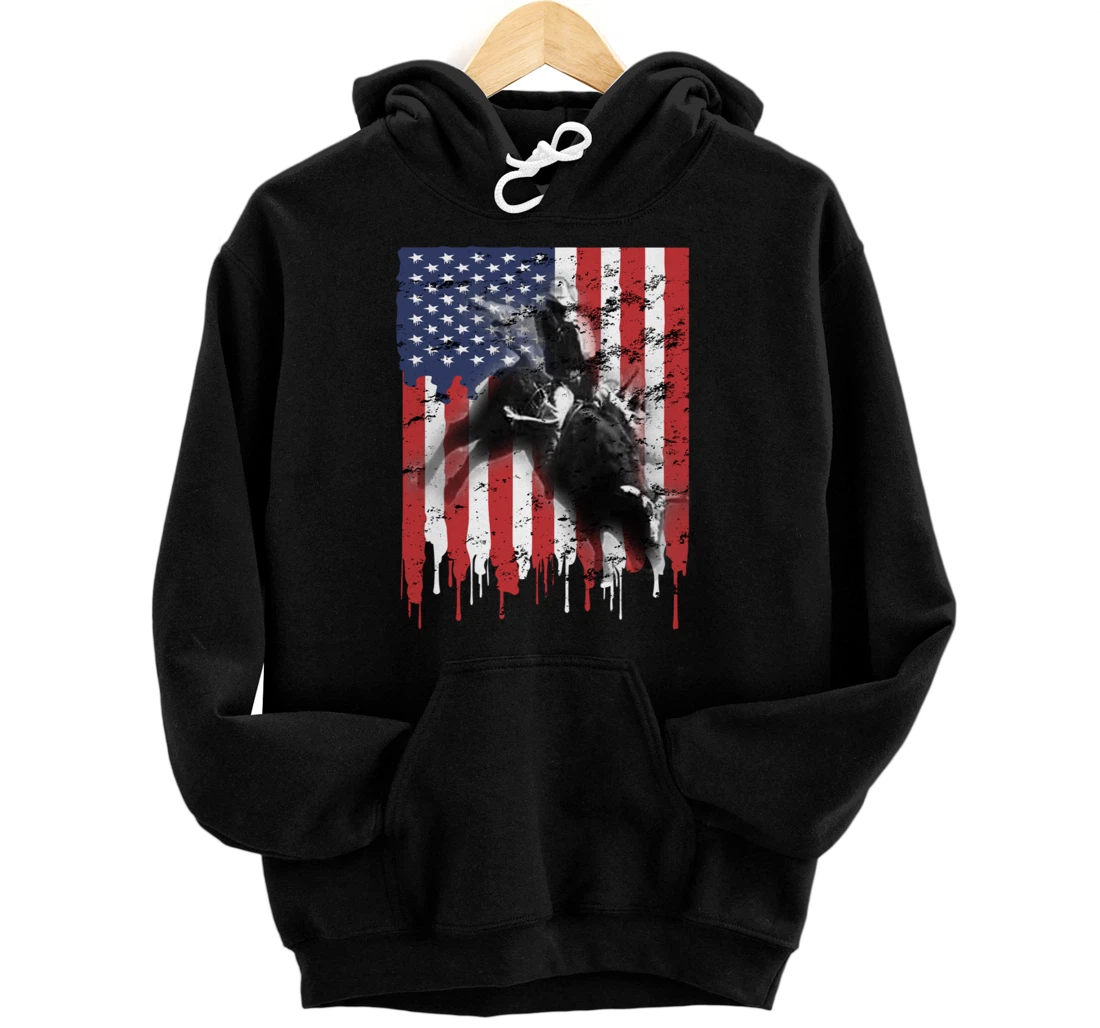 Bull-Riding For Men Texas Ranch Rider Cowboy Patriotic Pullover Hoodie