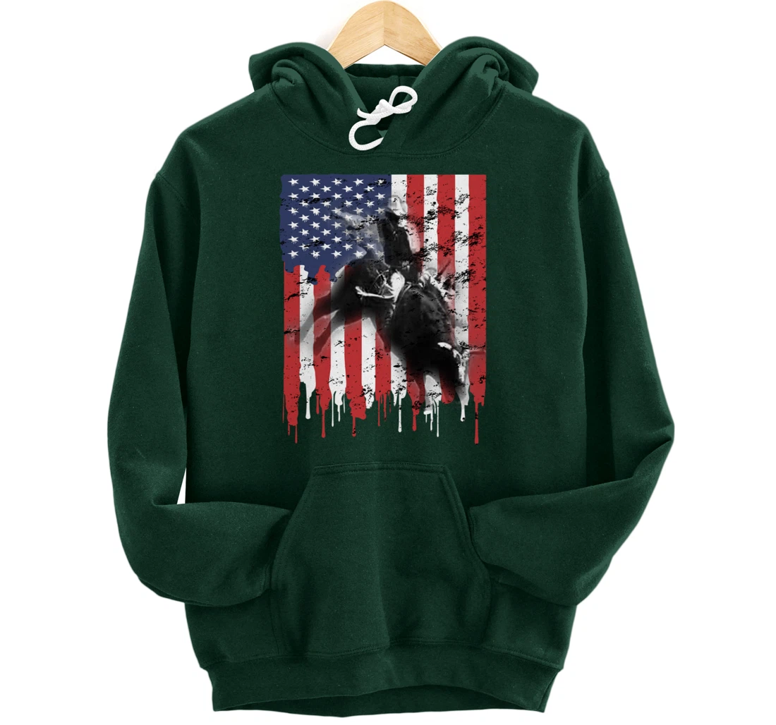 Bull-Riding For Men Texas Ranch Rider Cowboy Patriotic Pullover Hoodie