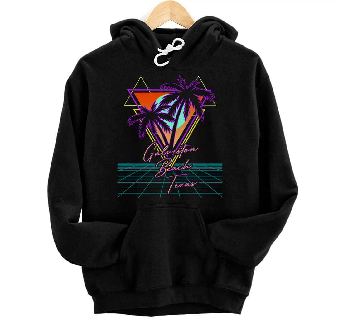 GALVESTON BEACH TEXAS Trip Retro 80s Vaporwave Aesthetic Pullover Hoodie