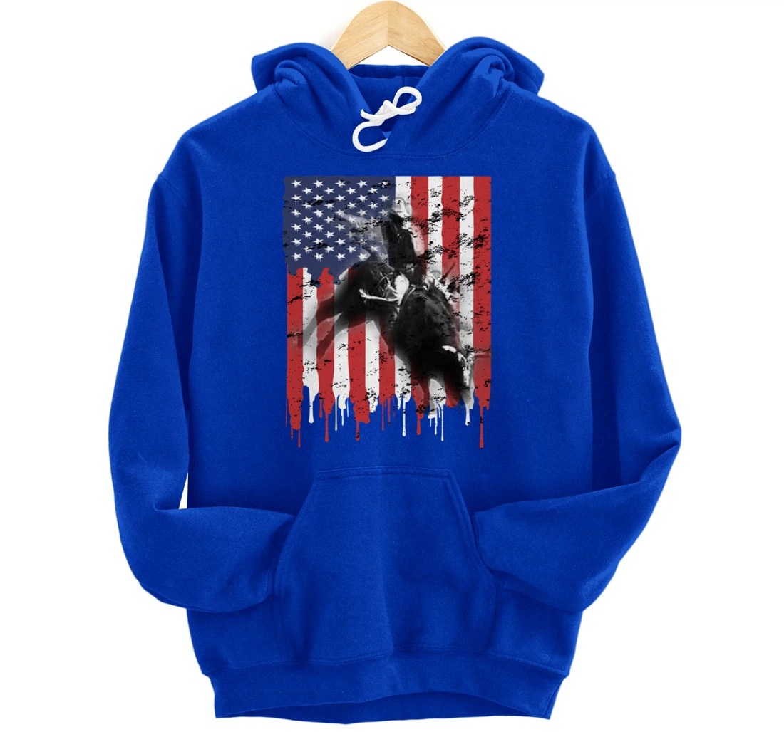 Bull-Riding For Men Texas Ranch Rider Cowboy Patriotic Pullover Hoodie