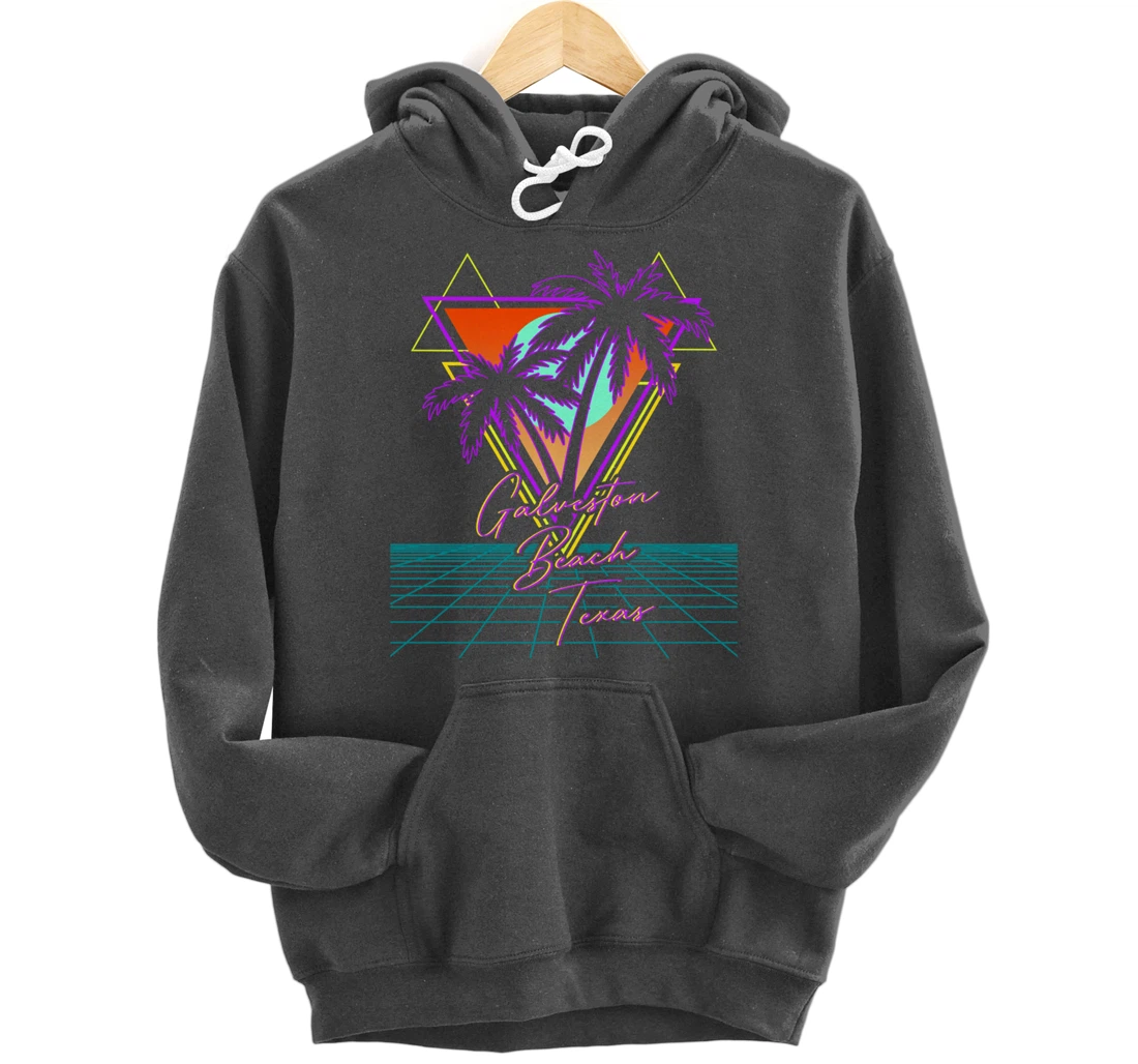 GALVESTON BEACH TEXAS Trip Retro 80s Vaporwave Aesthetic Pullover Hoodie