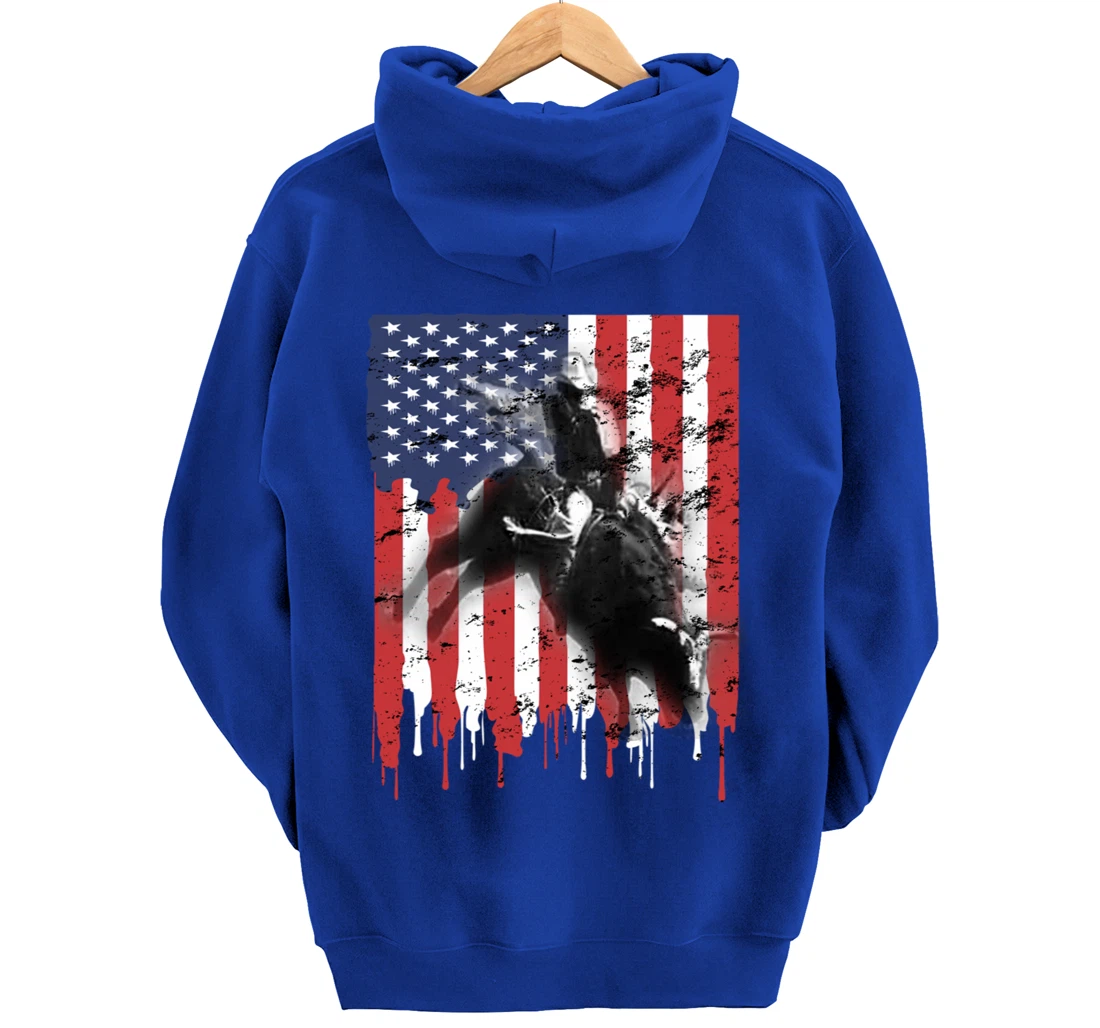 Bull-Riding For Men Texas Ranch Rider Cowboy Patriotic Pullover Hoodie