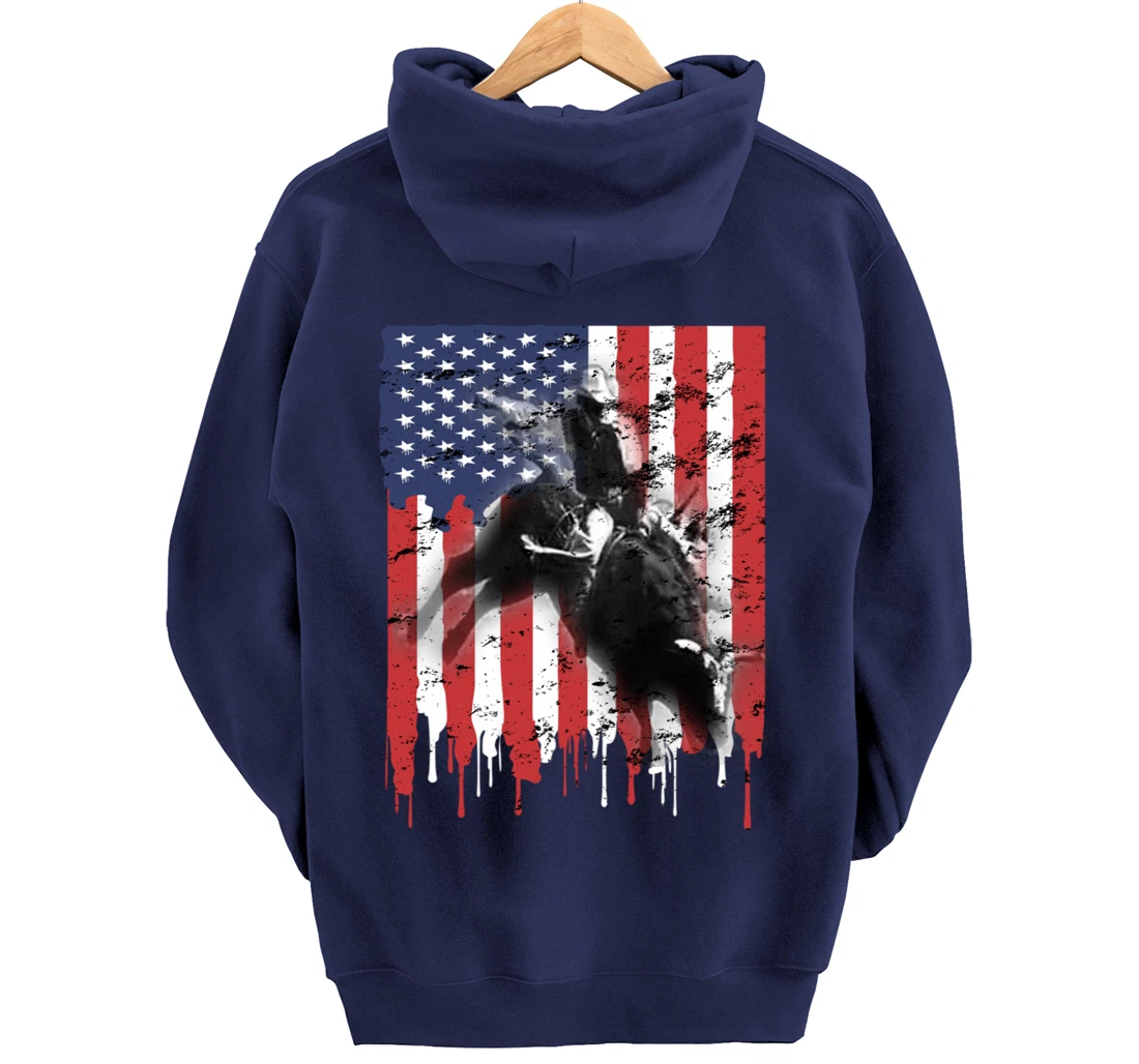 Bull-Riding For Men Texas Ranch Rider Cowboy Patriotic Pullover Hoodie