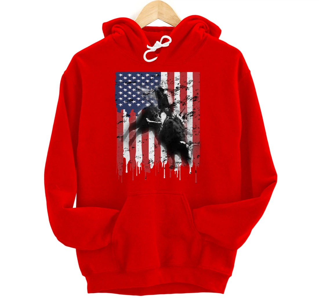 Bull-Riding For Men Texas Ranch Rider Cowboy Patriotic Pullover Hoodie