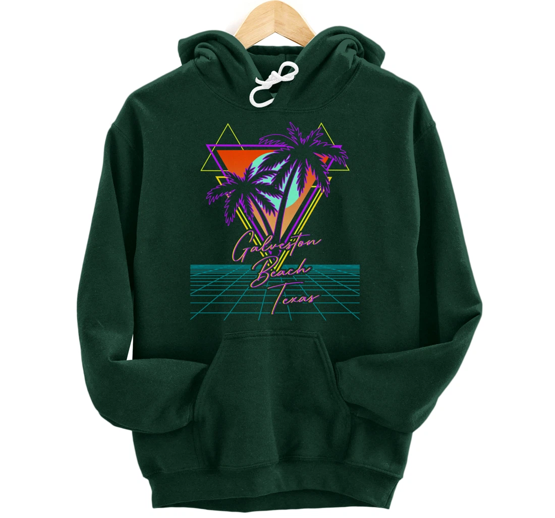 GALVESTON BEACH TEXAS Trip Retro 80s Vaporwave Aesthetic Pullover Hoodie