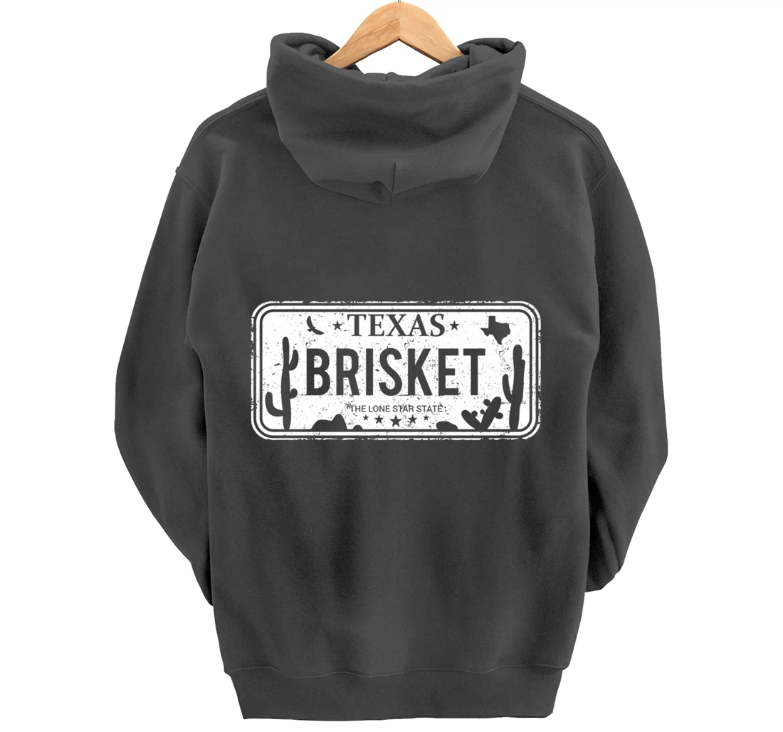 Texas Brisket License Plate BBQ Pitmaster Meat Smoking Pullover Hoodie