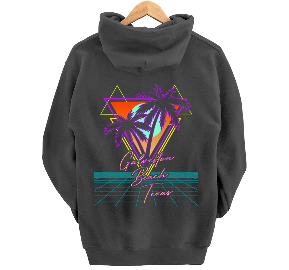 GALVESTON BEACH TEXAS Trip Retro 80s Vaporwave Aesthetic Pullover Hoodie