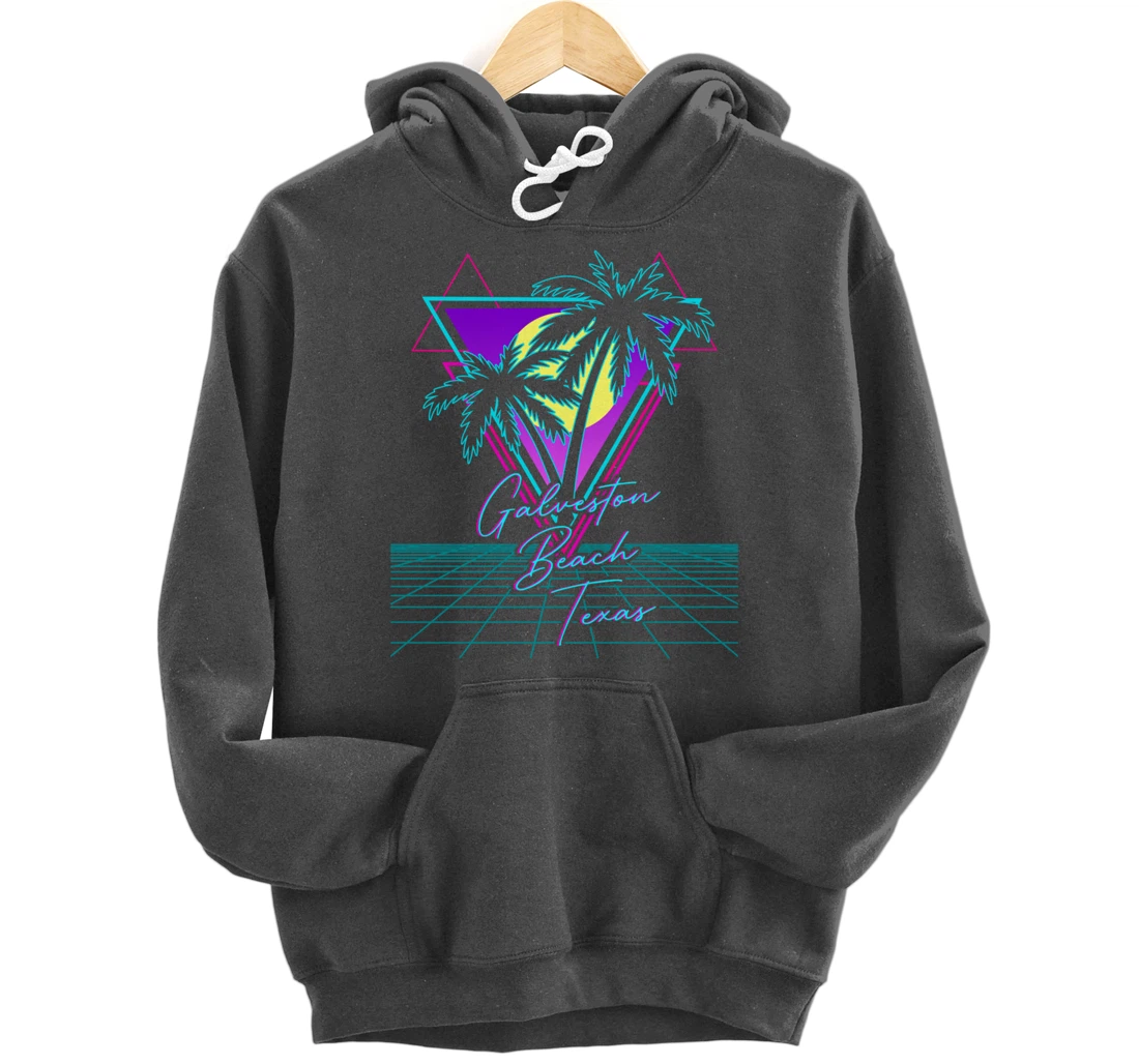 GALVESTON BEACH TEXAS Trip Retro 80s Vaporwave Aesthetic Pullover Hoodie