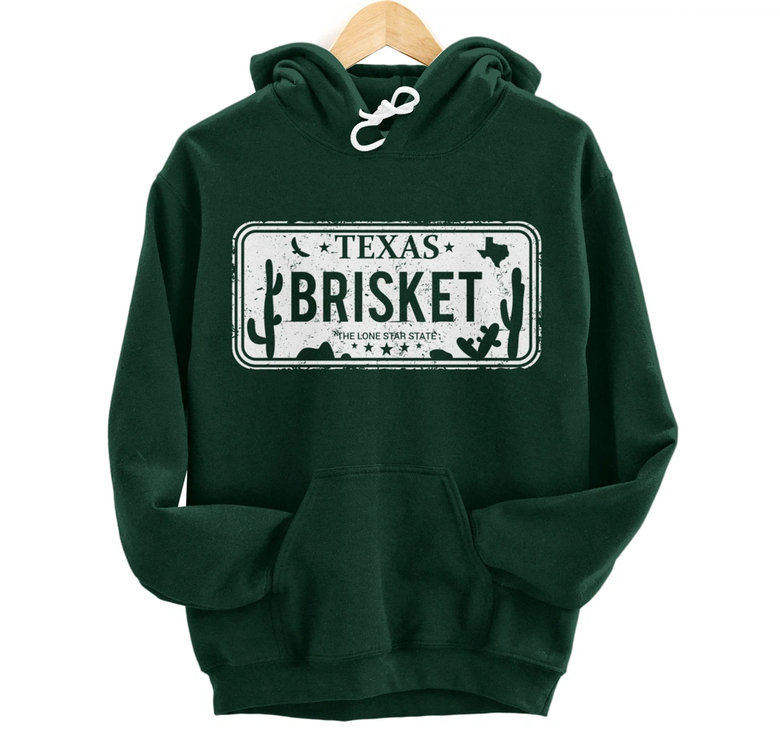 Texas Brisket License Plate BBQ Pitmaster Meat Smoking Pullover Hoodie