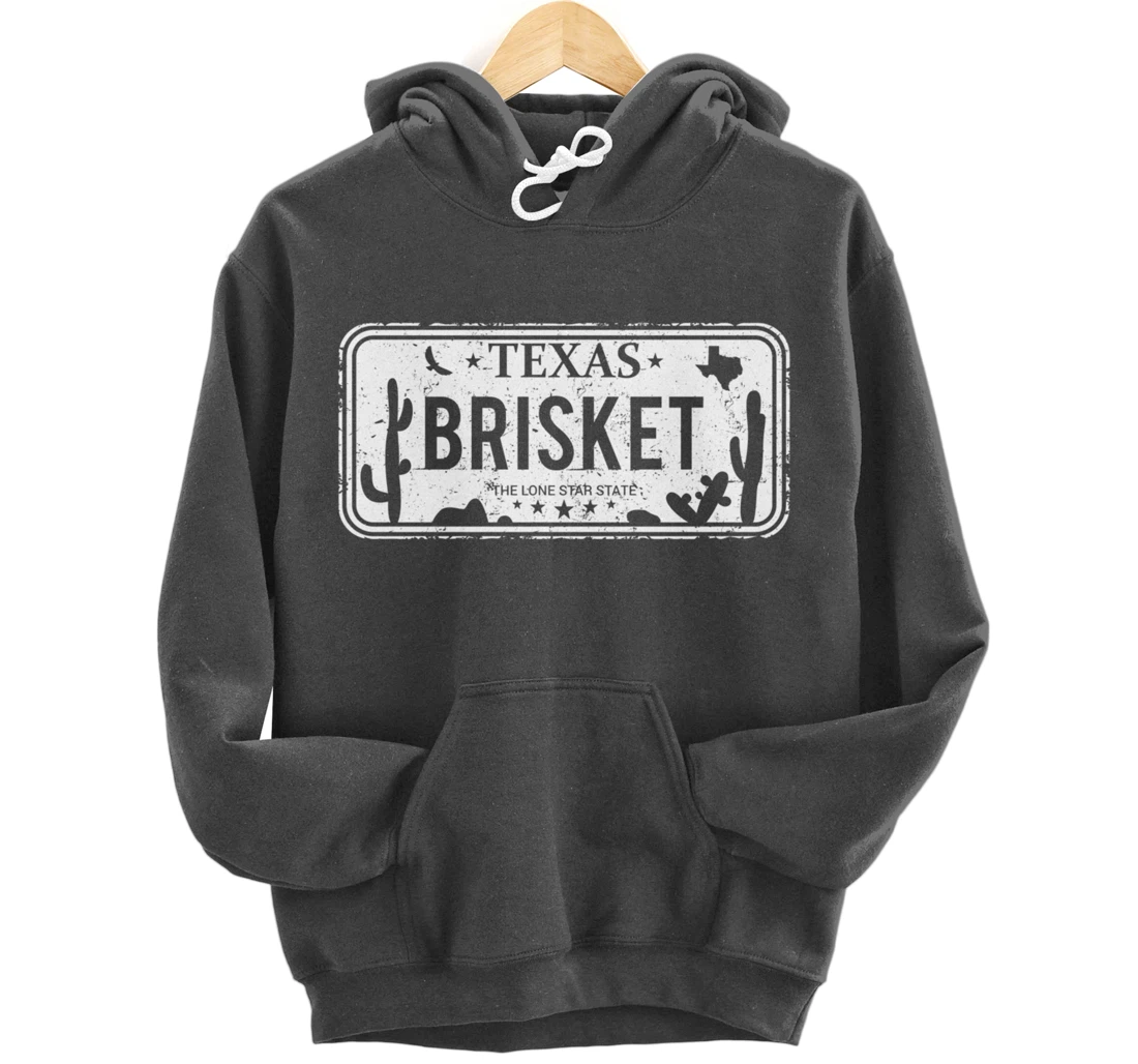 Texas Brisket License Plate BBQ Pitmaster Meat Smoking Pullover Hoodie