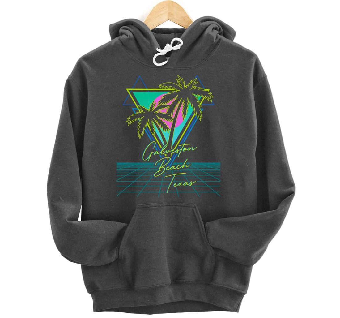 GALVESTON BEACH TEXAS Trip Retro 80s Vaporwave Aesthetic Pullover Hoodie