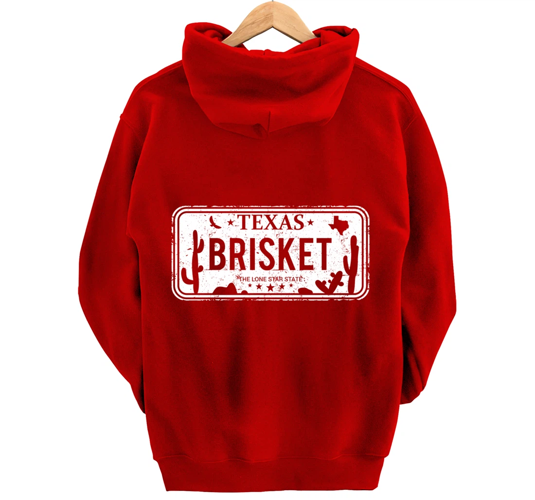 Texas Brisket License Plate BBQ Pitmaster Meat Smoking Pullover Hoodie