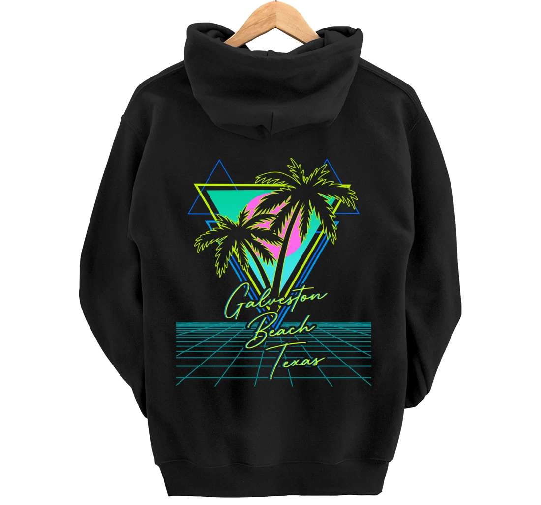 GALVESTON BEACH TEXAS Trip Retro 80s Vaporwave Aesthetic Pullover Hoodie