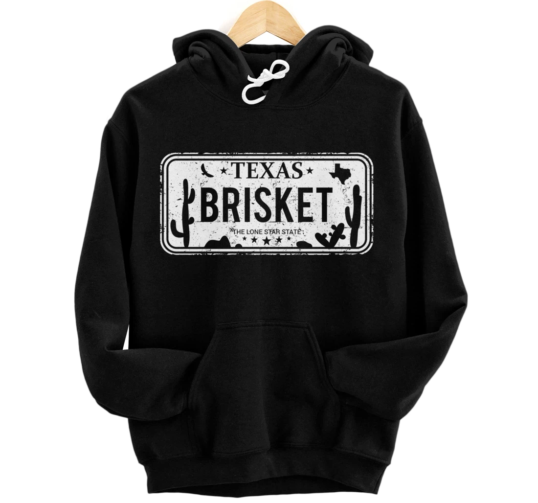 Texas Brisket License Plate BBQ Pitmaster Meat Smoking Pullover Hoodie