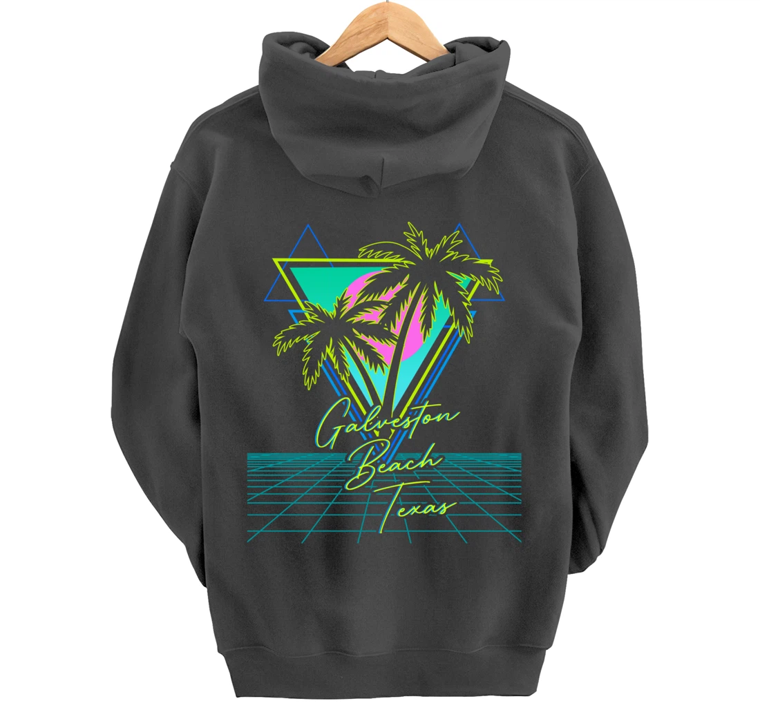 GALVESTON BEACH TEXAS Trip Retro 80s Vaporwave Aesthetic Pullover Hoodie