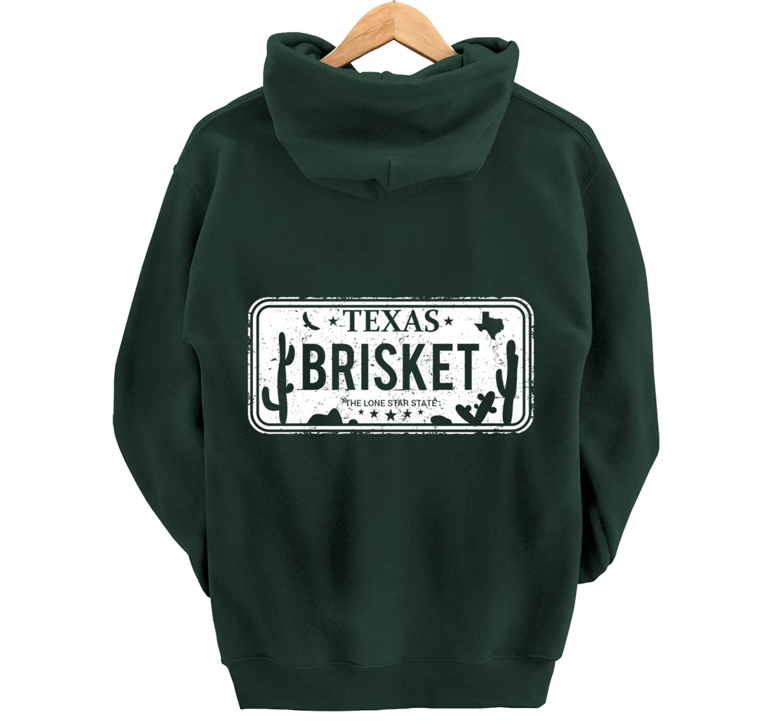 Texas Brisket License Plate BBQ Pitmaster Meat Smoking Pullover Hoodie