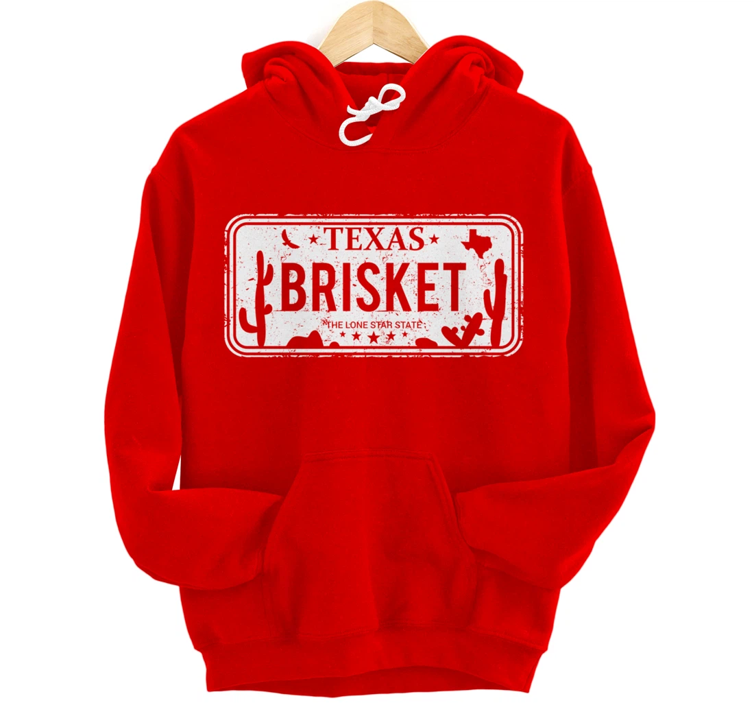 Texas Brisket License Plate BBQ Pitmaster Meat Smoking Pullover Hoodie