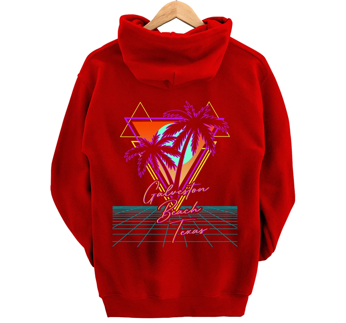 GALVESTON BEACH TEXAS Trip Retro 80s Vaporwave Aesthetic Pullover Hoodie