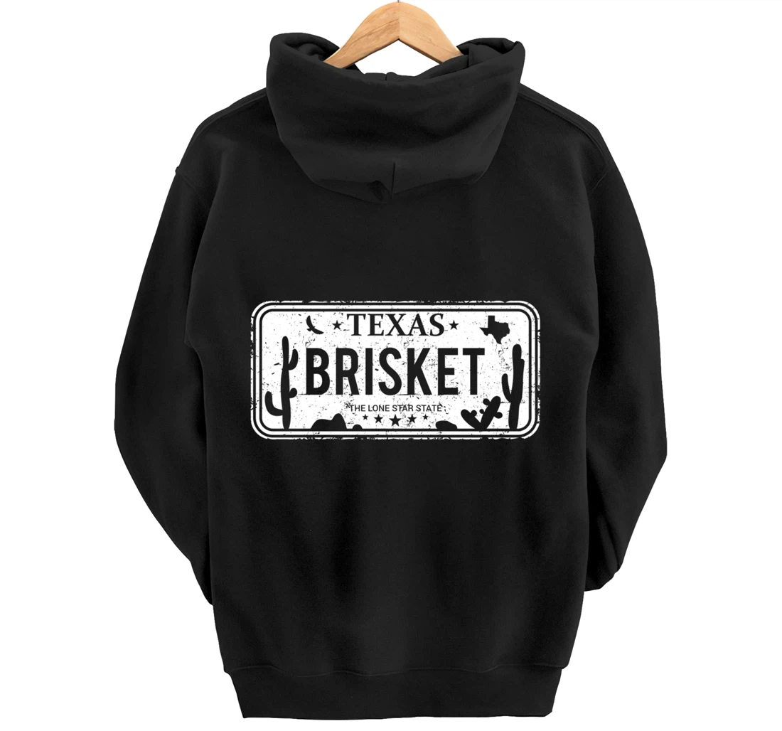 Texas Brisket License Plate BBQ Pitmaster Meat Smoking Pullover Hoodie