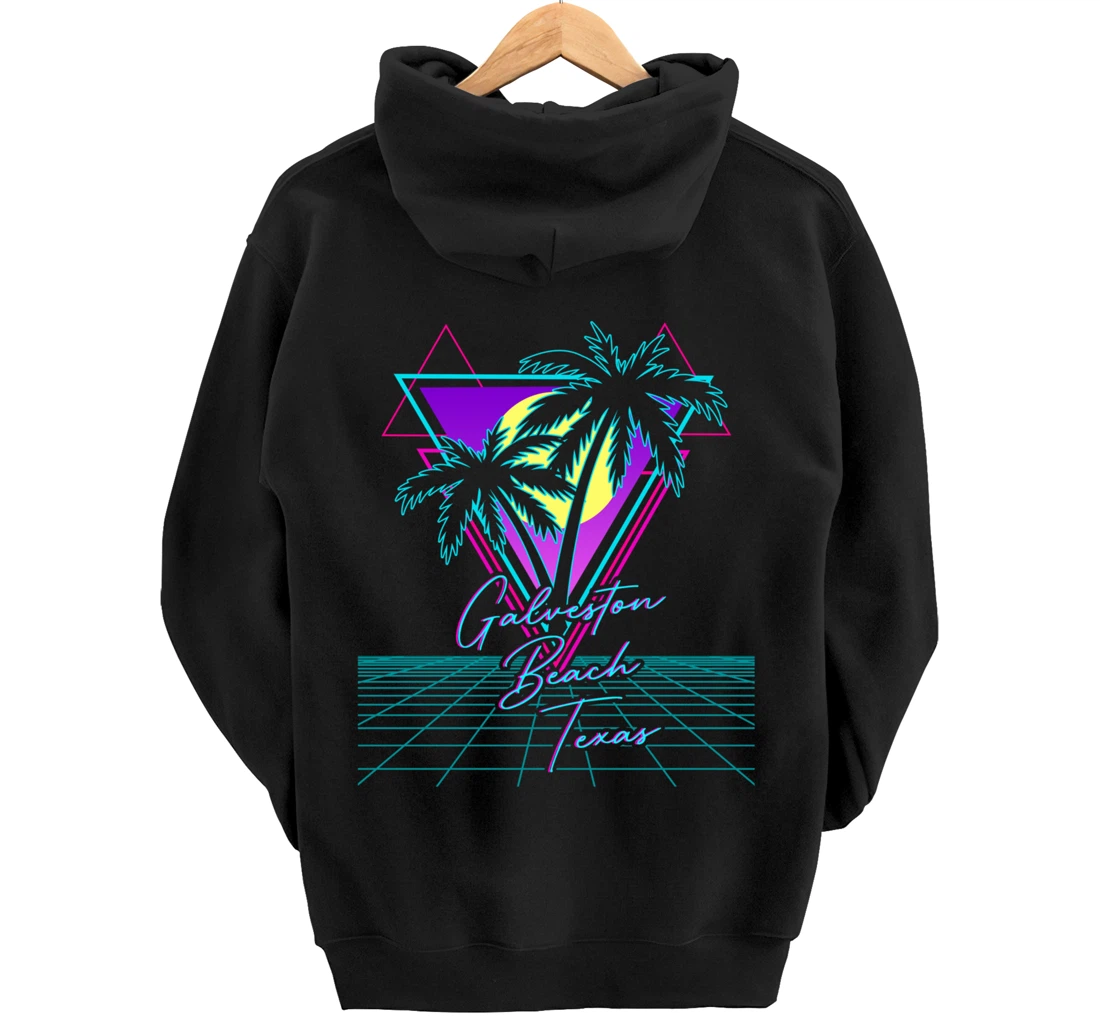 GALVESTON BEACH TEXAS Trip Retro 80s Vaporwave Aesthetic Pullover Hoodie