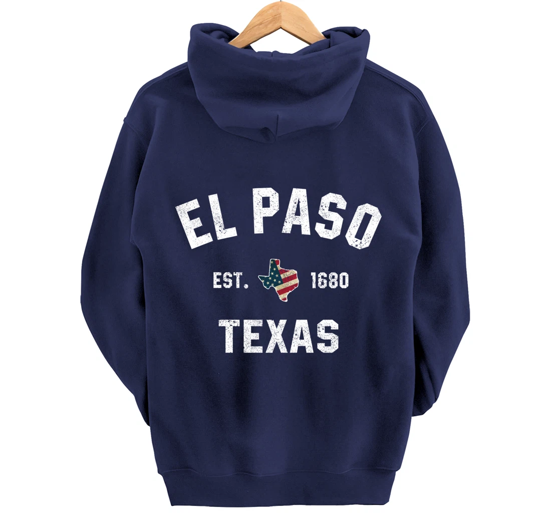 El Paso Texas TX Sports Design Coach Vintage American Flag Pullover Hoodie