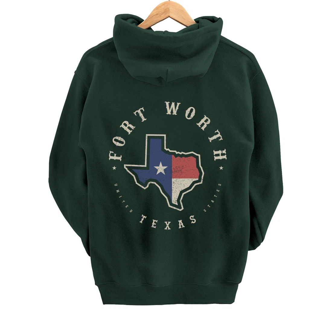 Vintage Fort Worth Texas State Flag Map Souvenir Gift Pullover Hoodie