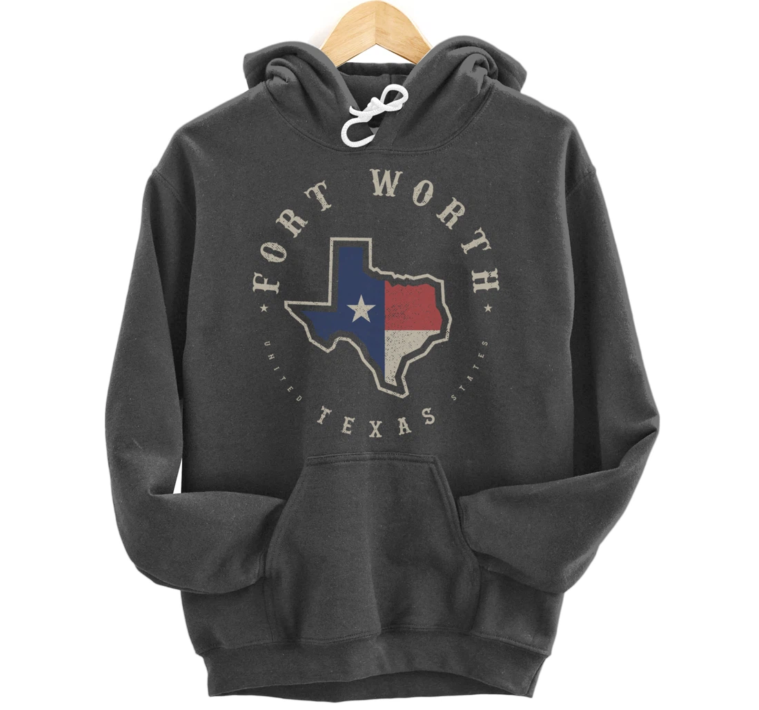 Vintage Fort Worth Texas State Flag Map Souvenir Gift Pullover Hoodie