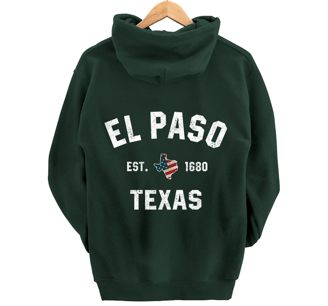El Paso Texas TX Sports Design Coach Vintage American Flag Pullover Hoodie