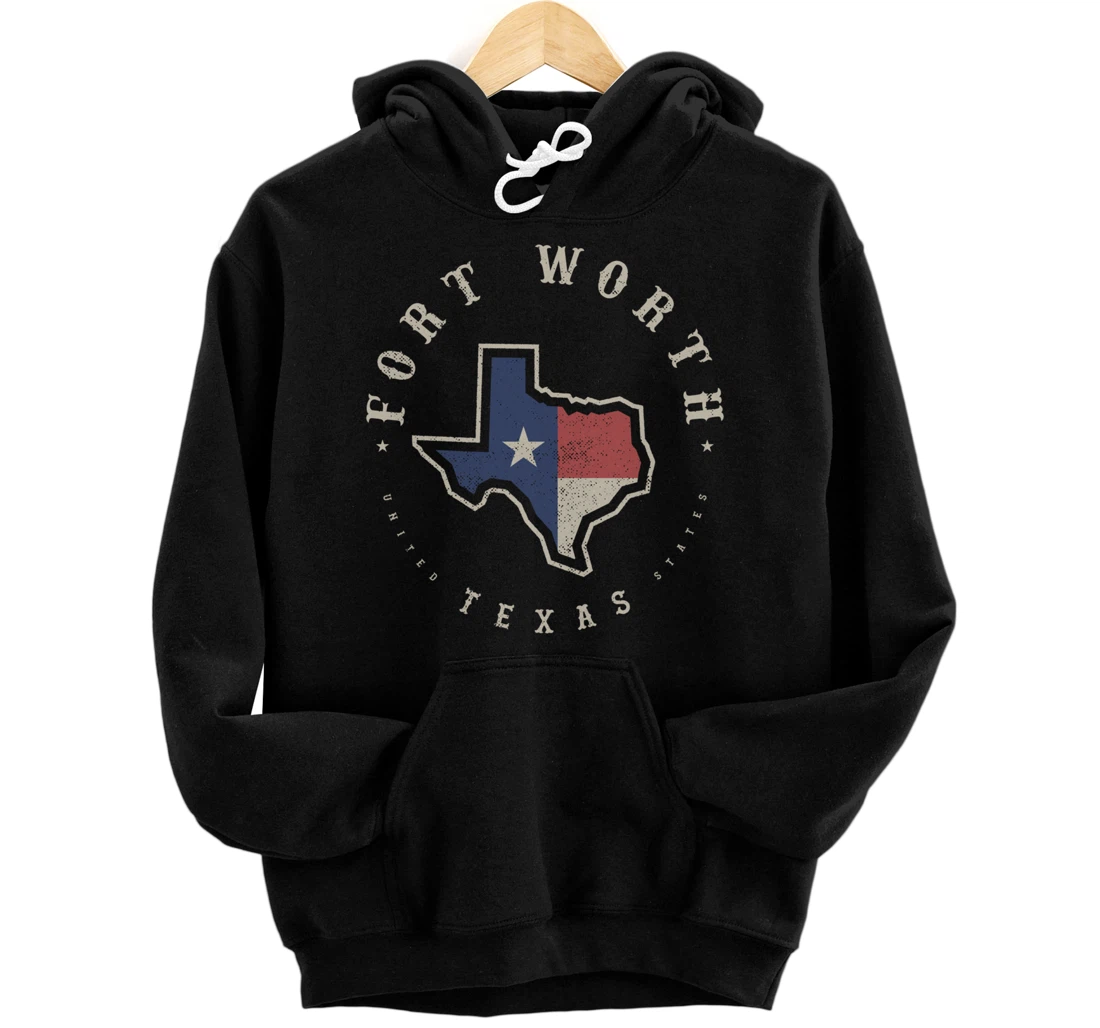 Vintage Fort Worth Texas State Flag Map Souvenir Gift Pullover Hoodie