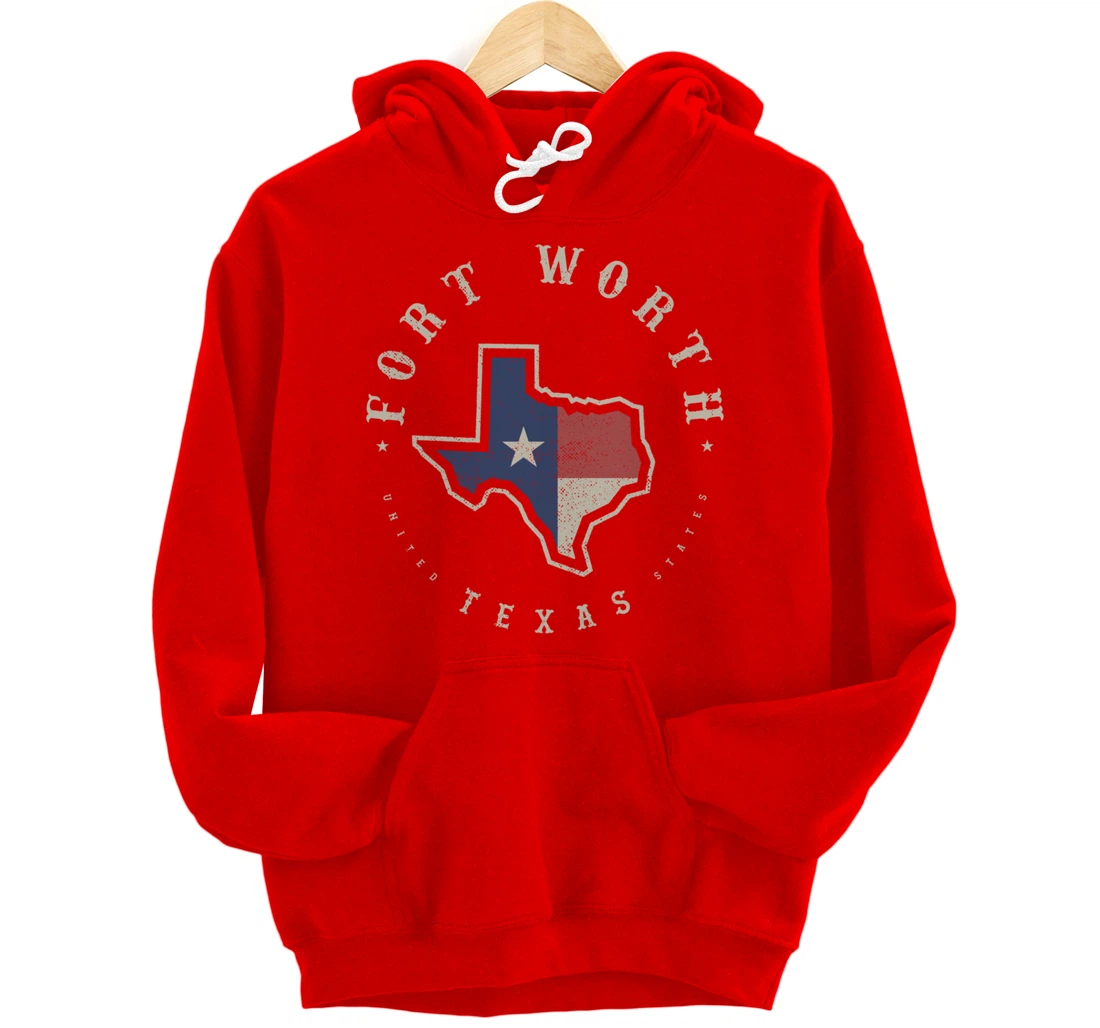 Vintage Fort Worth Texas State Flag Map Souvenir Gift Pullover Hoodie