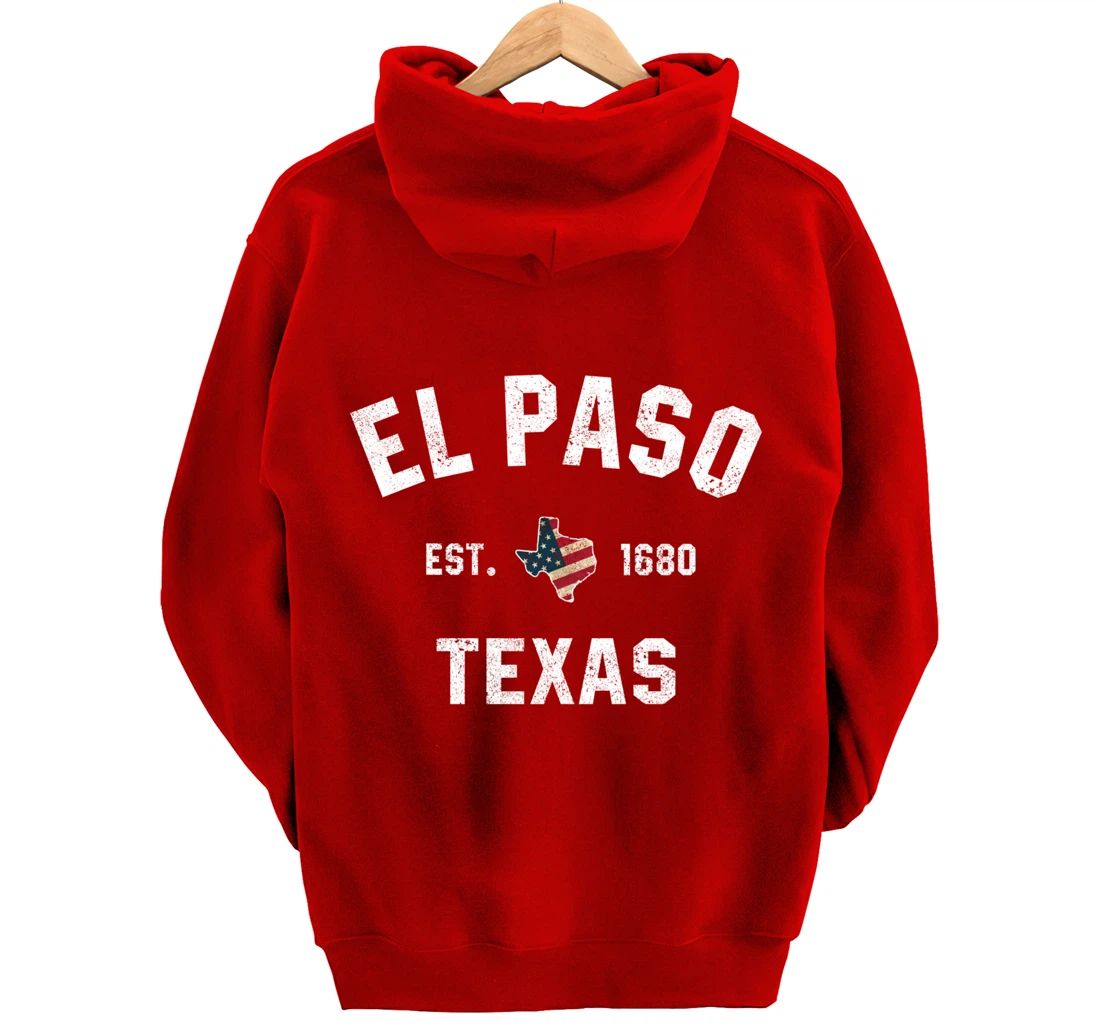 El Paso Texas TX Sports Design Coach Vintage American Flag Pullover Hoodie