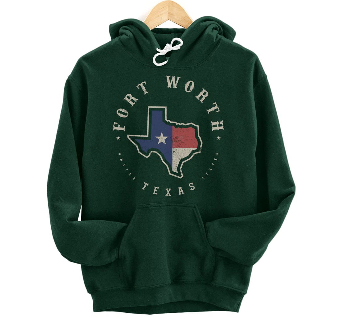 Vintage Fort Worth Texas State Flag Map Souvenir Gift Pullover Hoodie