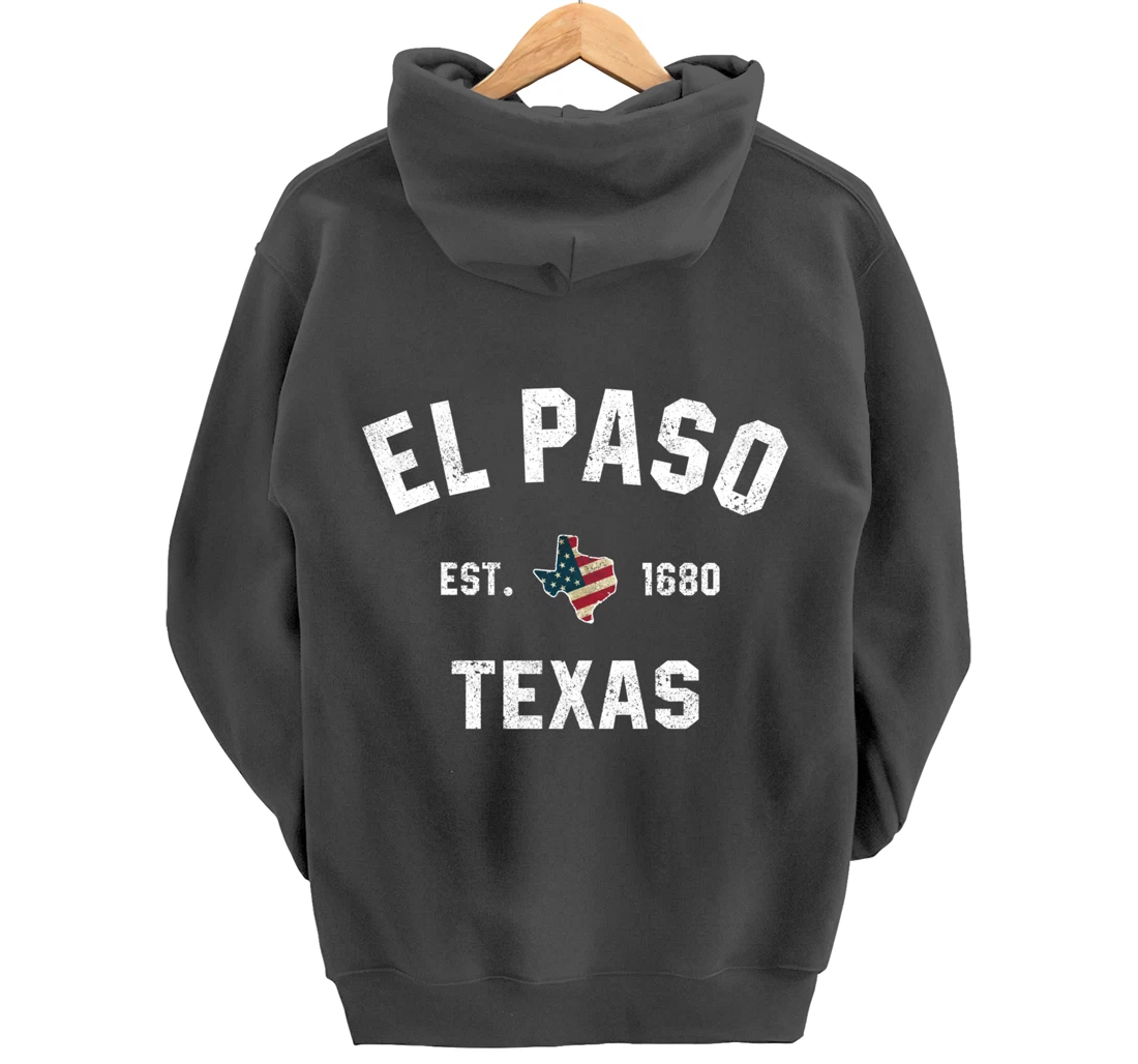El Paso Texas TX Sports Design Coach Vintage American Flag Pullover Hoodie