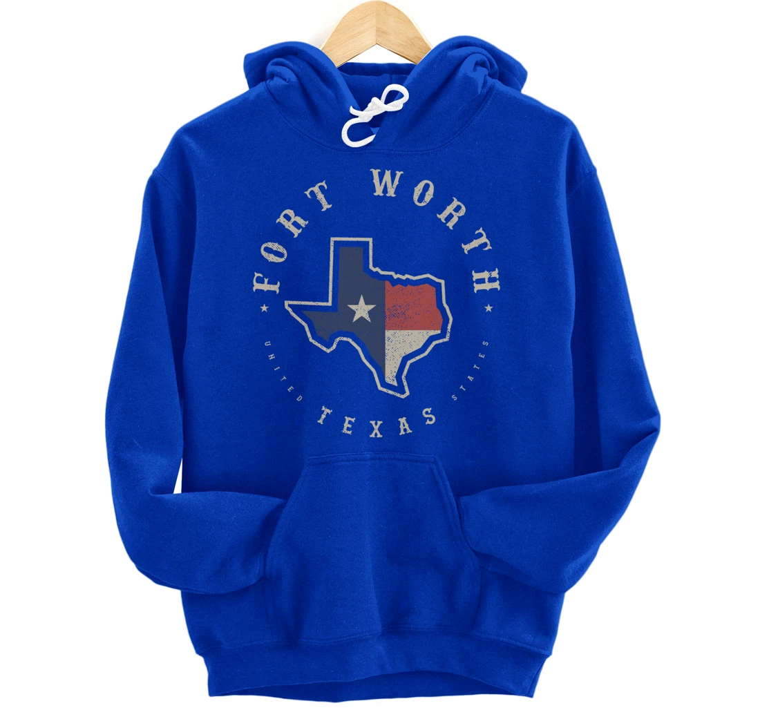 Vintage Fort Worth Texas State Flag Map Souvenir Gift Pullover Hoodie