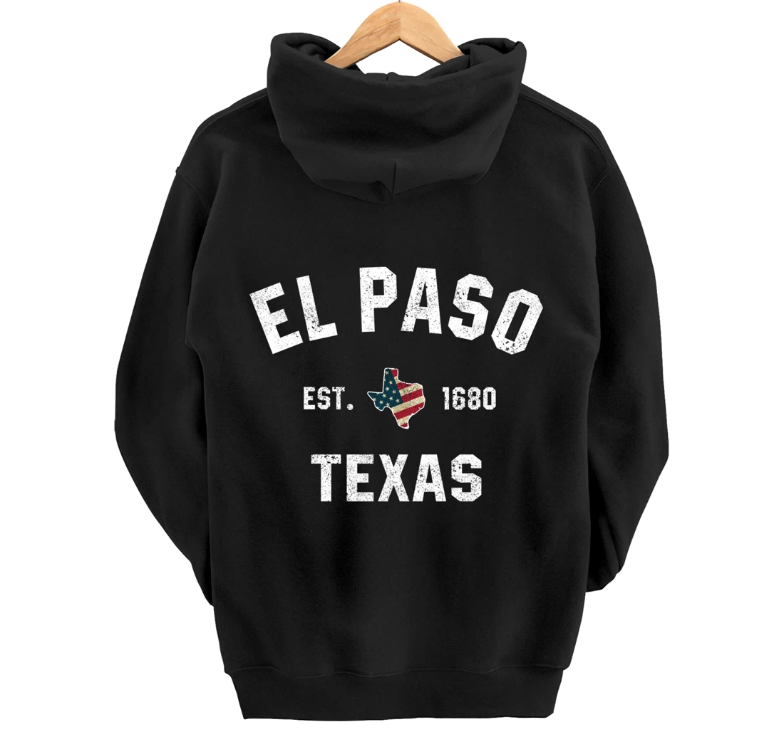 El Paso Texas TX Sports Design Coach Vintage American Flag Pullover Hoodie