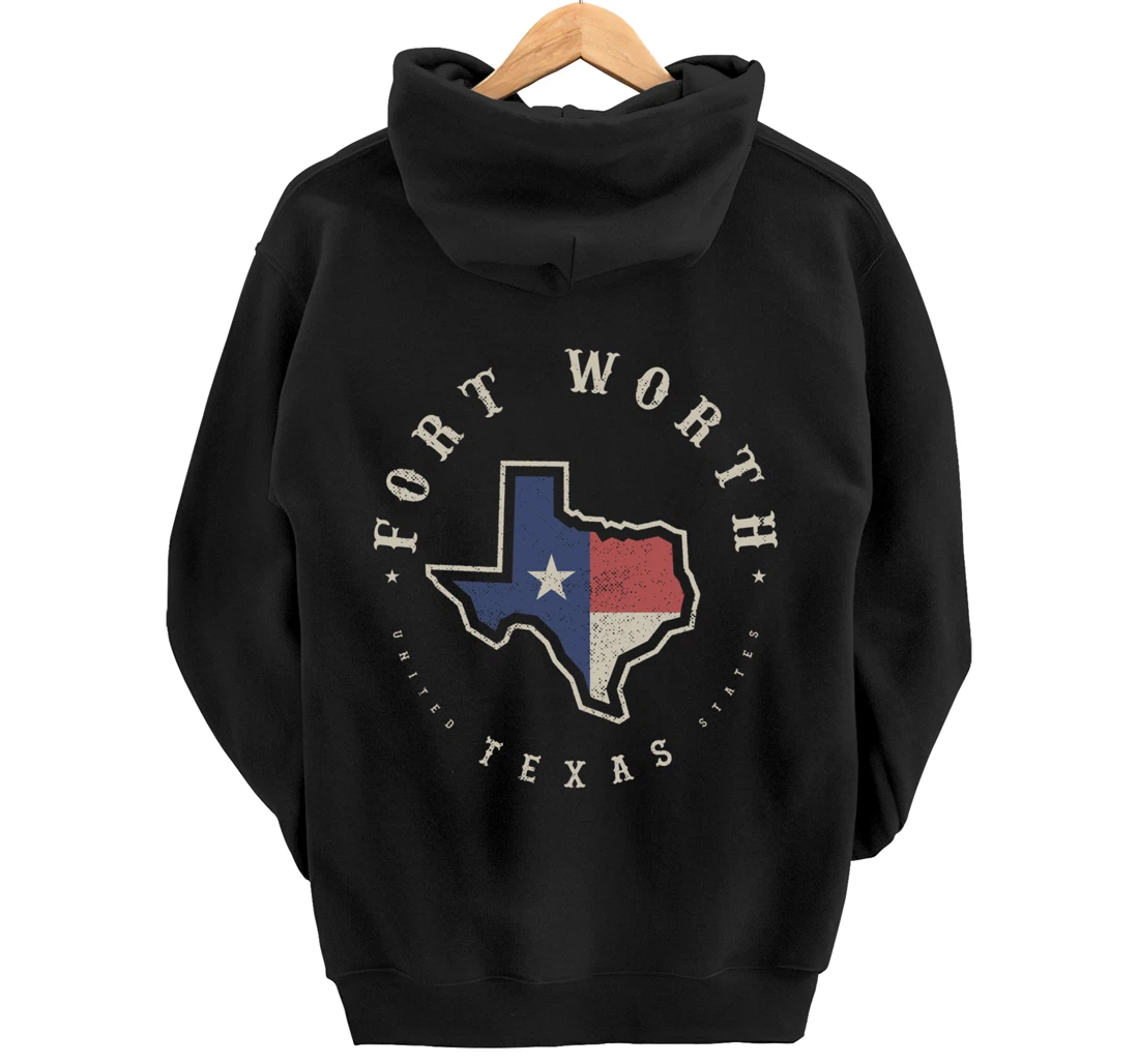 Vintage Fort Worth Texas State Flag Map Souvenir Gift Pullover Hoodie