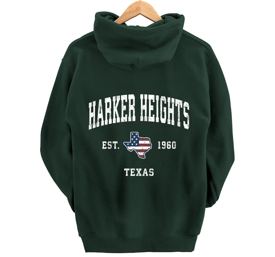 Harker Heights Texas TX Vintage American Flag Sports Design Pullover Hoodie