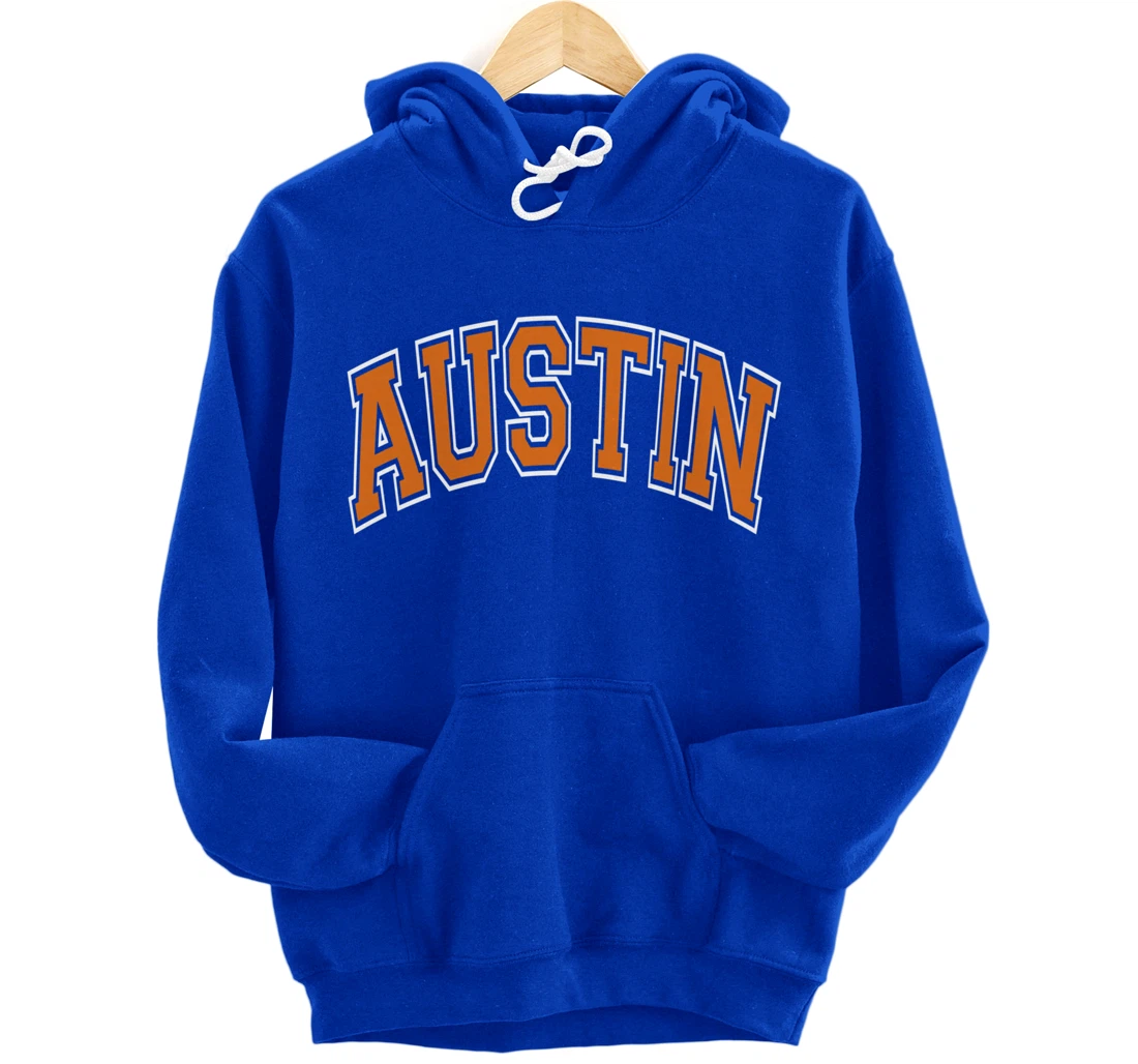 Austin Texas TX Varsity Style Orange Text Pullover Hoodie